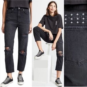 Ksubi Chlo Wasted Caster Oil Black High Rise Straight Leg Jeans 24